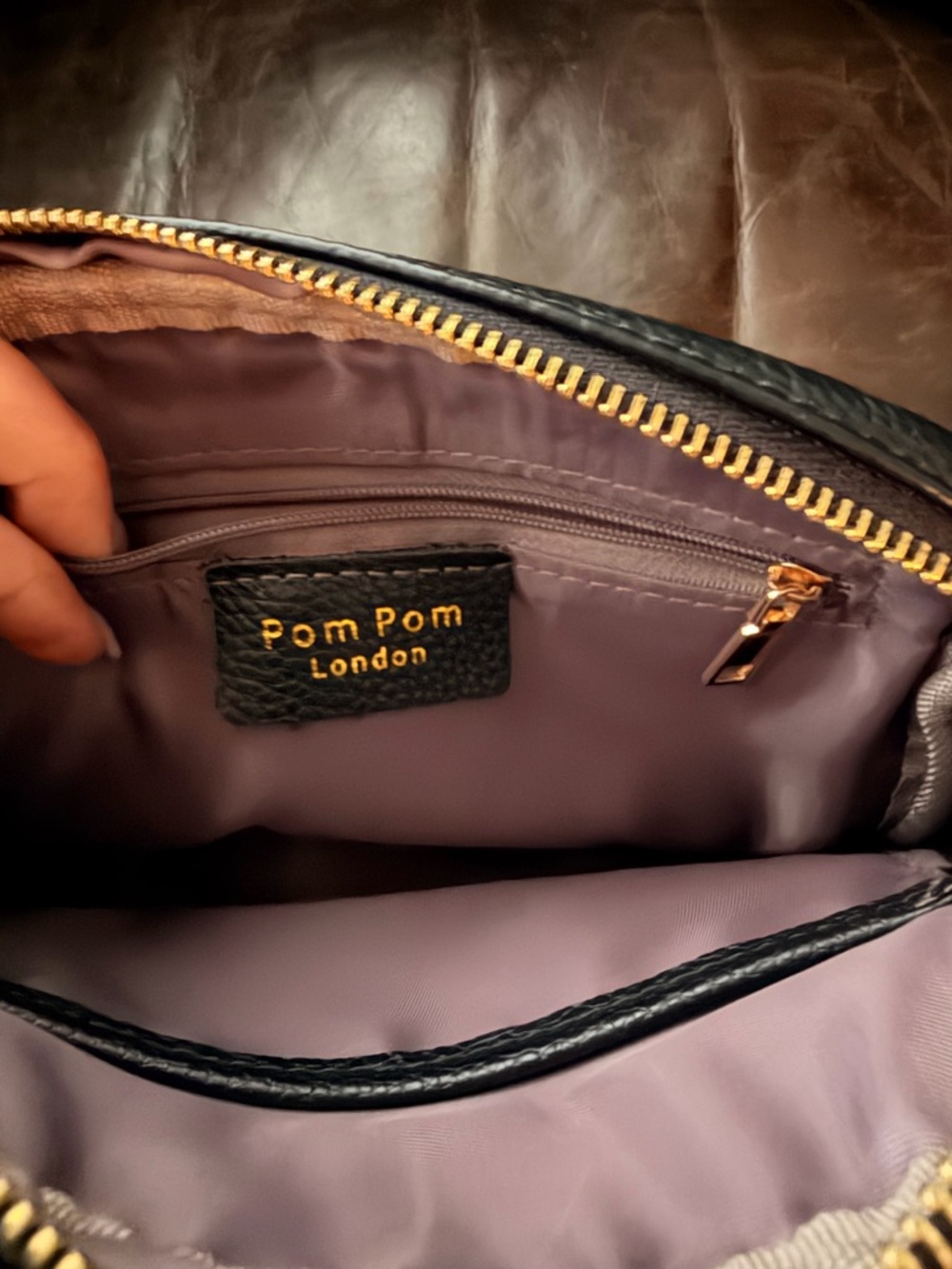 Black Pebbled Crossbody Bag with Pom Charm - Picture 3 of 5